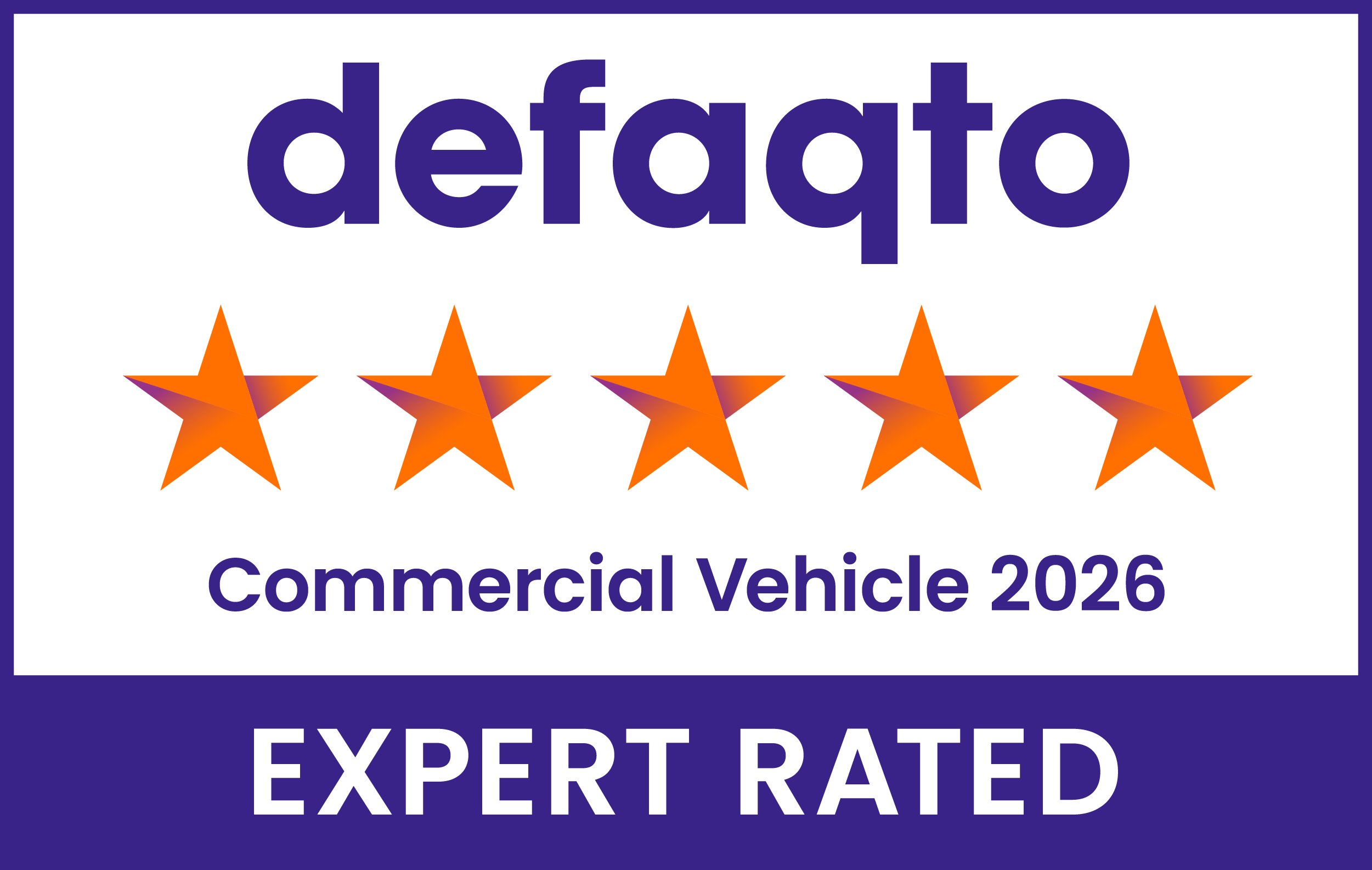 Defaqto 5 Star Rated badge for Commercial Vehicle Insurance 2026.