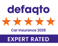 Defaqto 2026 5 Star Expert Rated award badge for Car insurance, featuring five stars and the Defaqto logo.